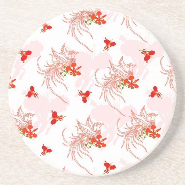 Phoenix Bird and Phoenix Flower Seamless Mönster Underlägg (Framsidan)