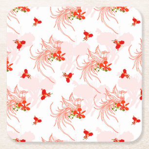Phoenix Bird and Phoenix Flower Seamless Mönster Underlägg Papper Kvadrat