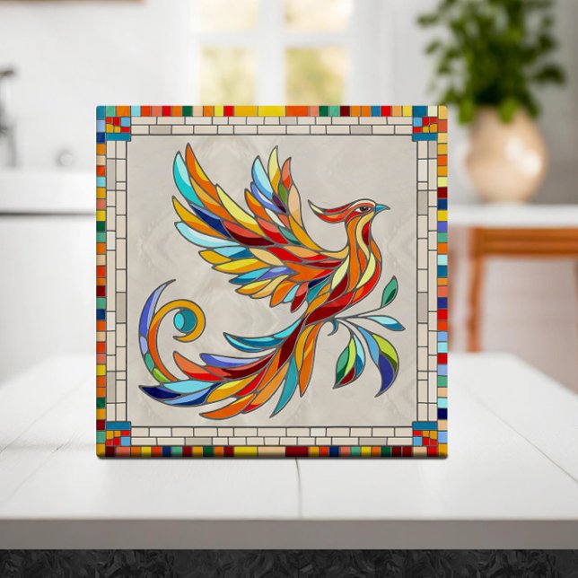 Phoenix Bird - färglös mosaikkonst Kakelplatta (Skapare uppladdad)