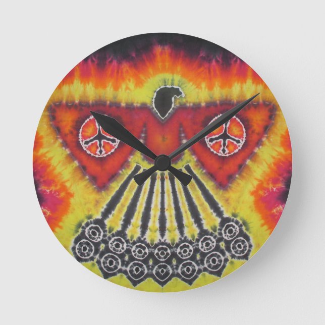 Phoenix Bird Fredsteckens Tie Dye Rund Klocka (Framsida)