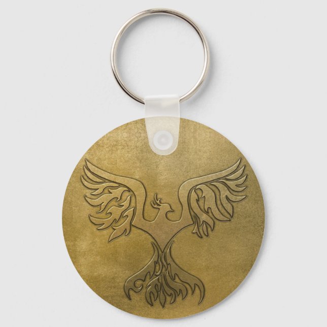 Phoenix Bird Guld Embossed Nyckelring (Framsida)