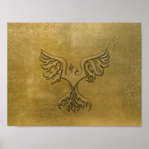 Phoenix Bird Guld Embossed Poster
