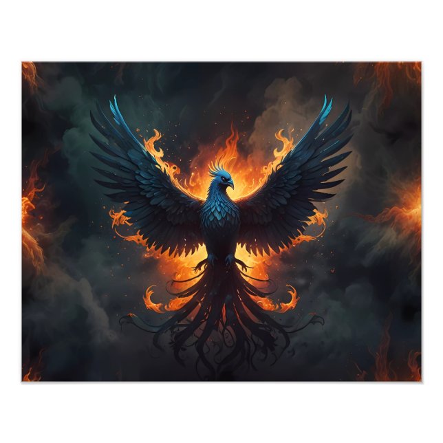 Phoenix Bird Stigning med Flames Fototryck (Framsidan)