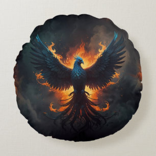 Phoenix Bird Stigning med Flames Rund Kudde