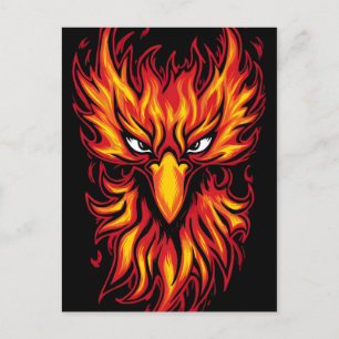 Phoenix Bird with Fiery Flames Graphic Art Design Vykort