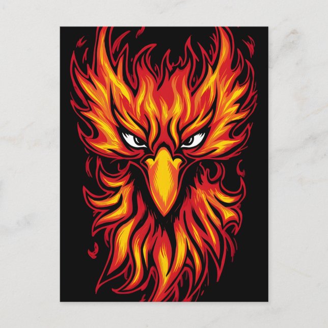Phoenix Bird with Fiery Flames Graphic Art Design Vykort (Framsida)