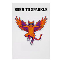 Phoenix Cat Poster – Magical Fire Kitty Wall Art