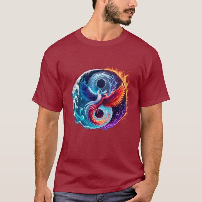 Phoenix & Dragon Yin Yang T-Shirt  (Framsida)