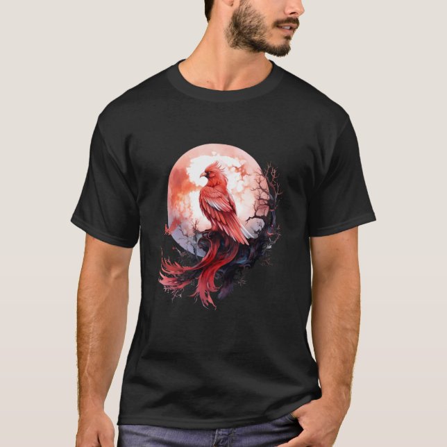 Phoenix Fire Phoenix Bird Måne Sakura Träd Mythica T Shirt (Framsida)
