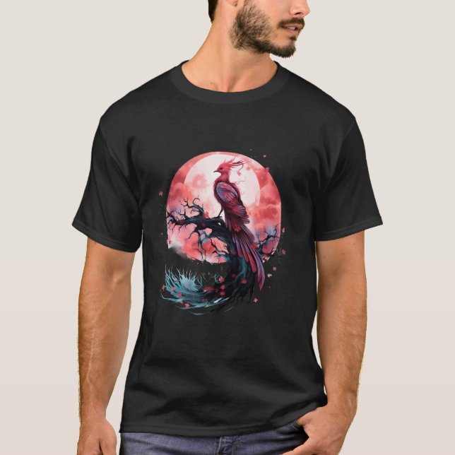Phoenix Fire Phoenix Bird Sakura Träd Mythical Bir T Shirt (Framsida)