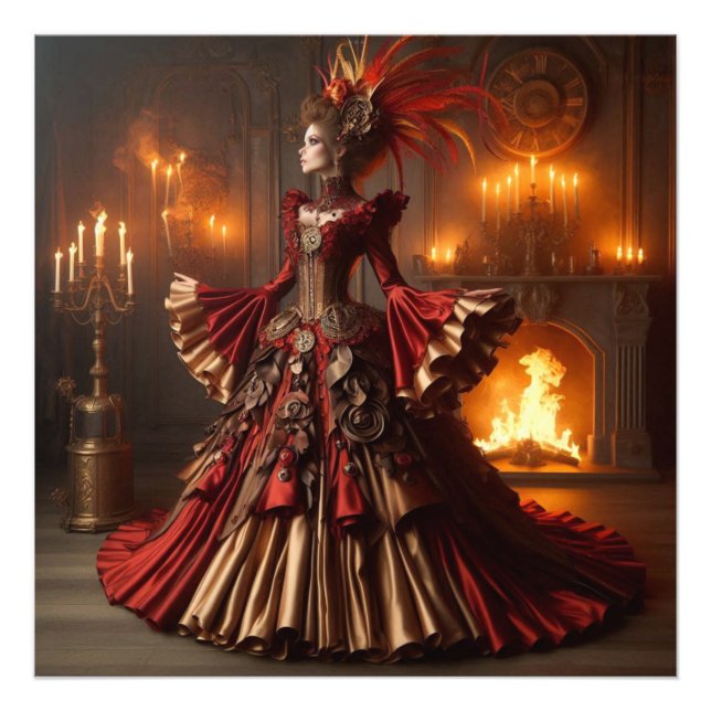 Phoenix Fire Queen Steampunk Victorian Industrial Fototryck (Framsidan)