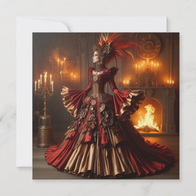 Phoenix Fire Queen Steampunk Victorian Industrial Inbjudningar (Framsida)