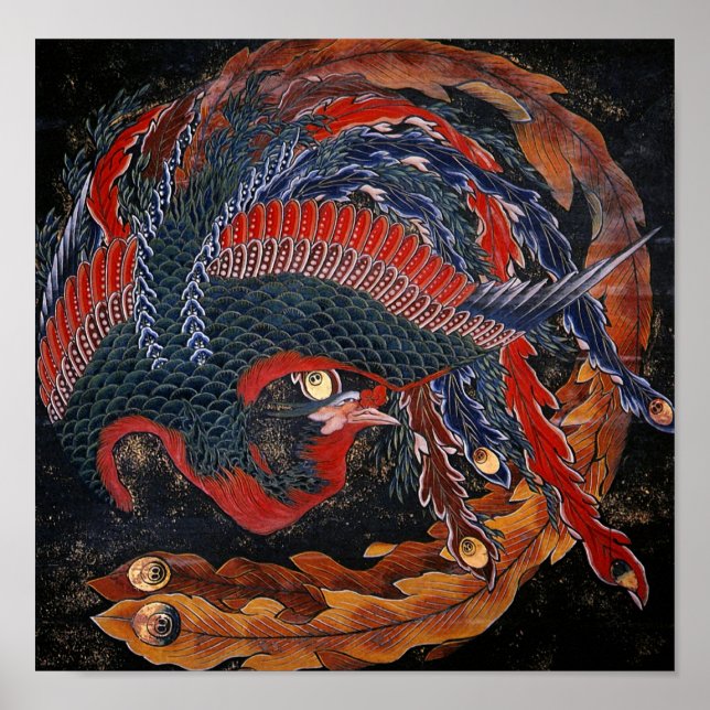 Phoenix (Firebird Goddess) Hokusai Fine Art Poster (Framsidan)
