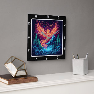 Phoenix Flight over Midnight Ridge Fyrkantig Klocka
