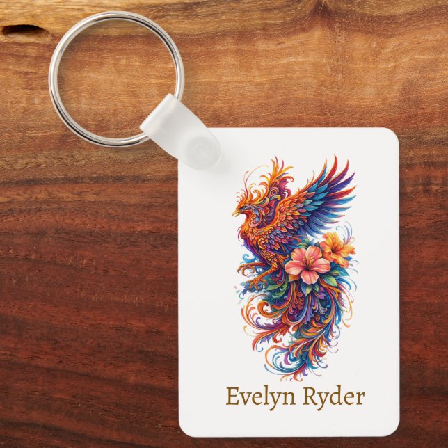 Phoenix Floral Art – Colorful Mythical  Nyckelring (Framsida)