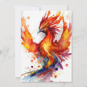 Phoenix i Flames vattenfärgsdesign Julkort