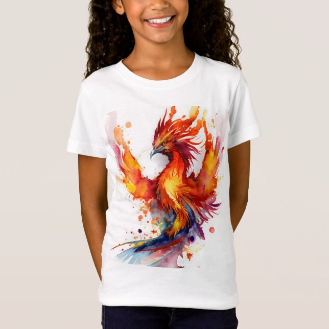 Phoenix i Flames vattenfärgsdesign T Shirt (Framsida)
