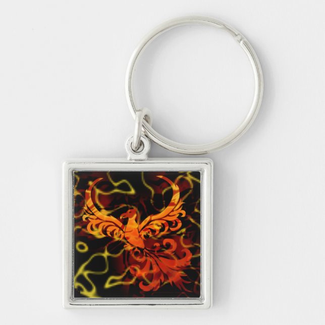 Phoenix Keychain Fyrkantig Silverfärgad Nyckelring (Framsidan)