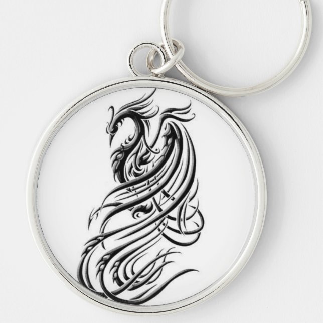Phoenix keychain rund silverfärgad nyckelring (Framsidan)