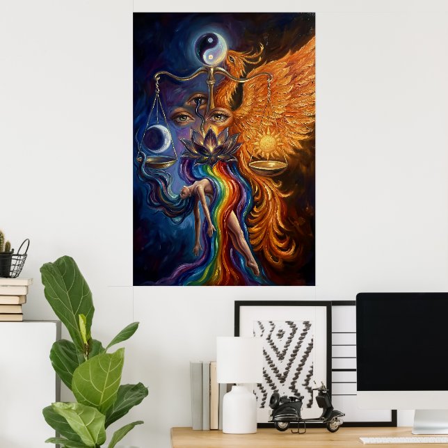 Phoenix & Lotus Andlig Konstaffisch Poster (Hemmakontoret)