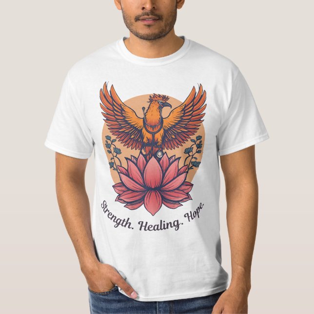 Phoenix Lotus Symbol - styrka, läkning, hopp T Shirt (Framsida)