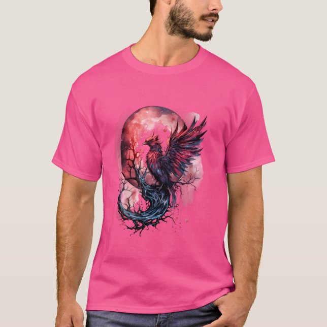 Phoenix Måne Fire Phoenix Bird Sakura Träd Mythica T Shirt (Framsida)
