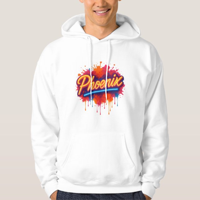Phoenix Neon Graffiti - Retro Street Art Glow Hoodie (Framsida)