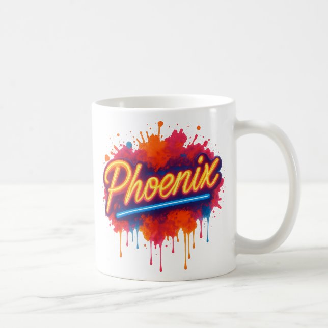 Phoenix Neon Graffiti - Retro Street Art Glow Mugg (Höger)