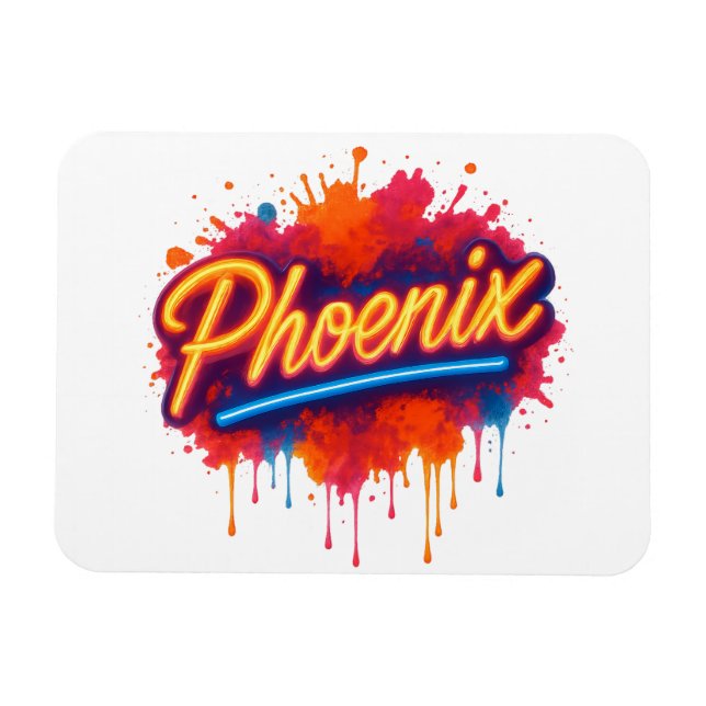 Phoenix Neon Graffiti - Retro Street Art Glow Mugg Magnet (Horisontell)