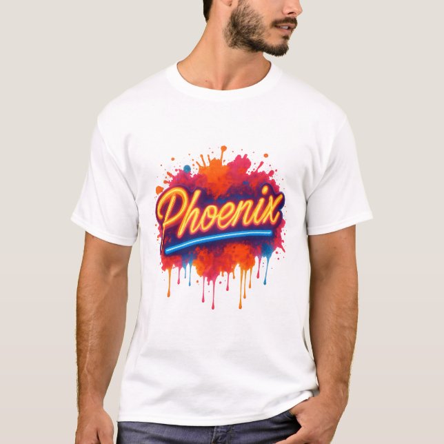 Phoenix Neon Graffiti - Retro Street Art Glow T Shirt (Framsida)