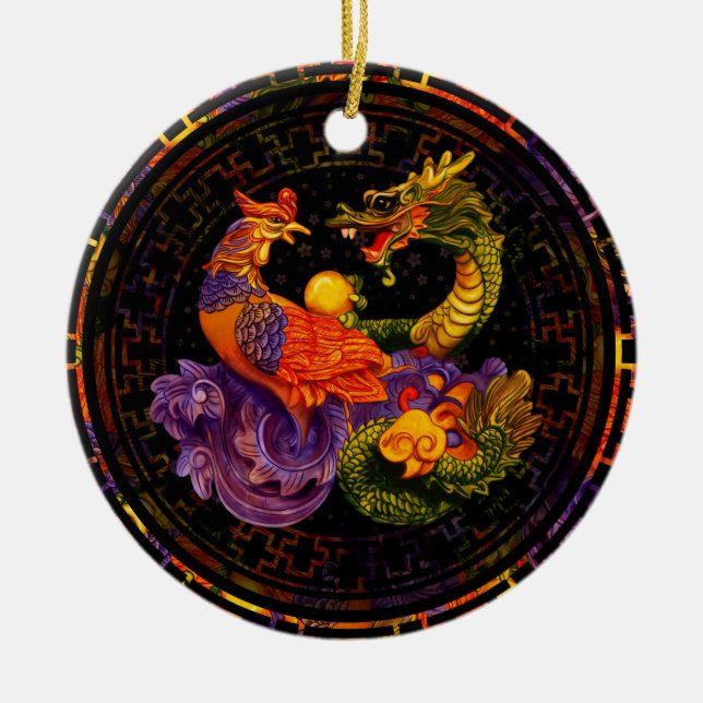 Phoenix och Dragon - i färg Julgransprydnad Keramik (Framsidan)