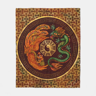 Phoenix och Dragon med bagua #1 Fleecefilt