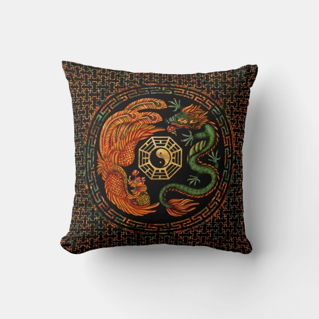 Phoenix och Dragon med bagua #2 Kudde (Framsida)