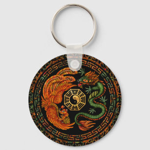 Phoenix och Dragon med bagua #2 Nyckelring