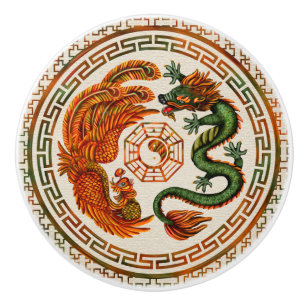 Phoenix och Dragon med bagua #3 Knopp