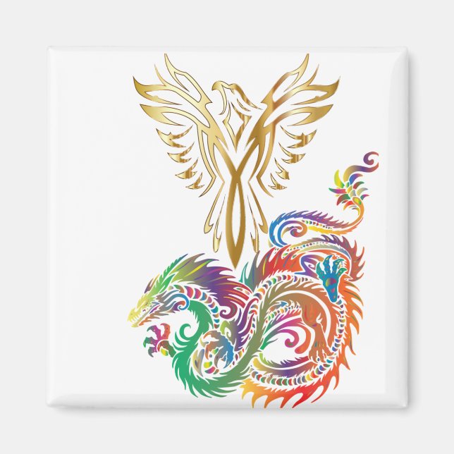 Phoenix och Dragon Oriental Ying Yang Design Magnet (Framsidan)