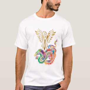 Phoenix och Dragon Oriental Ying Yang Design T Shirt