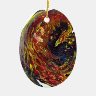 Phoenix Pheonix flammar den röda Firebird Julgransprydnad Keramik