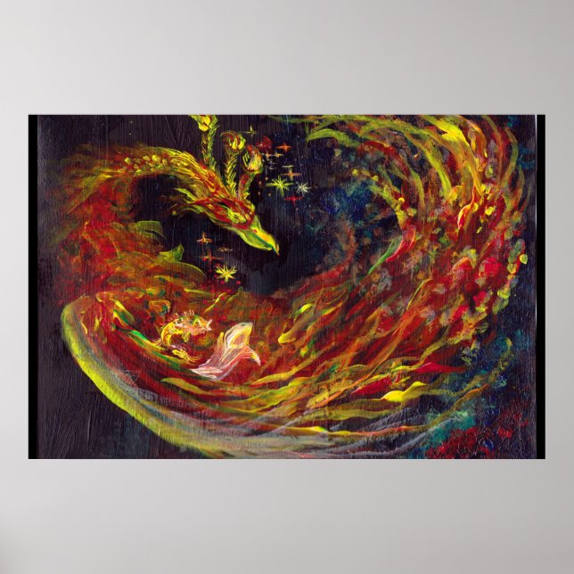 Phoenix Pheonix Red Firebird Thunderbird Flames Poster (Framsidan)