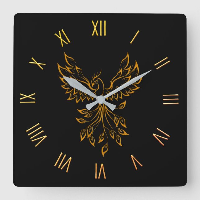 Phoenix Rises på den svarta kvadratiska vägglådan Fyrkantig Klocka (Framsida)