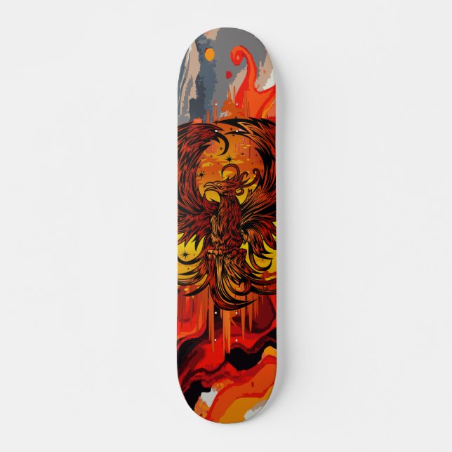 Phoenix Rising Eldkonst med Grov Färgfläck Mini Skateboard Bräda 18,5 Cm (Framsida)