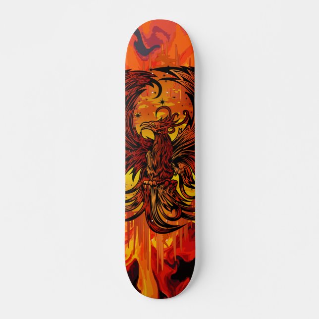 Phoenix Rising Fire Art with Explosive Paint Flame Mini Skateboard Bräda 18,5 Cm (Framsida)