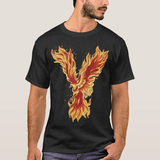 Phoenix Rising Fire Bird Mythical Artwork T Shirt (Framsida)