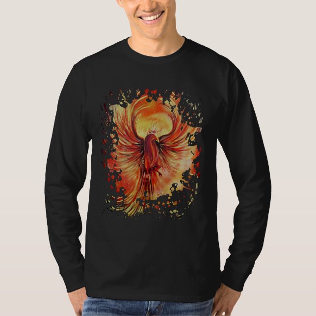 Phoenix Rising Flammande Grafisk Fet Eld Fågel T Shirt (Framsida)