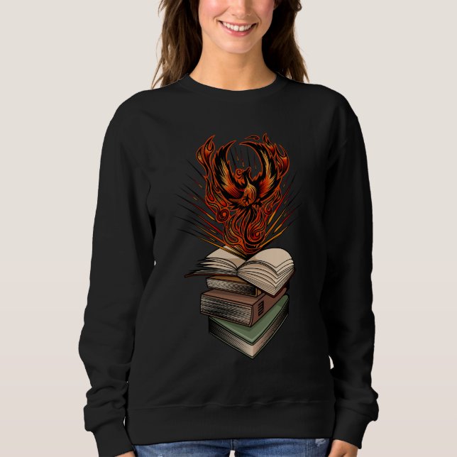 Phoenix Rising From Books Flames Fantasy Magical T Shirt (Framsida)