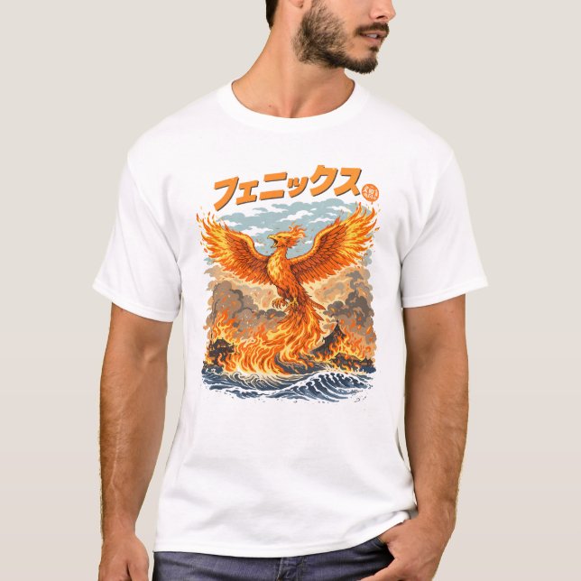 Phoenix Rising Japansk Eld Fågel T Shirt (Framsida)