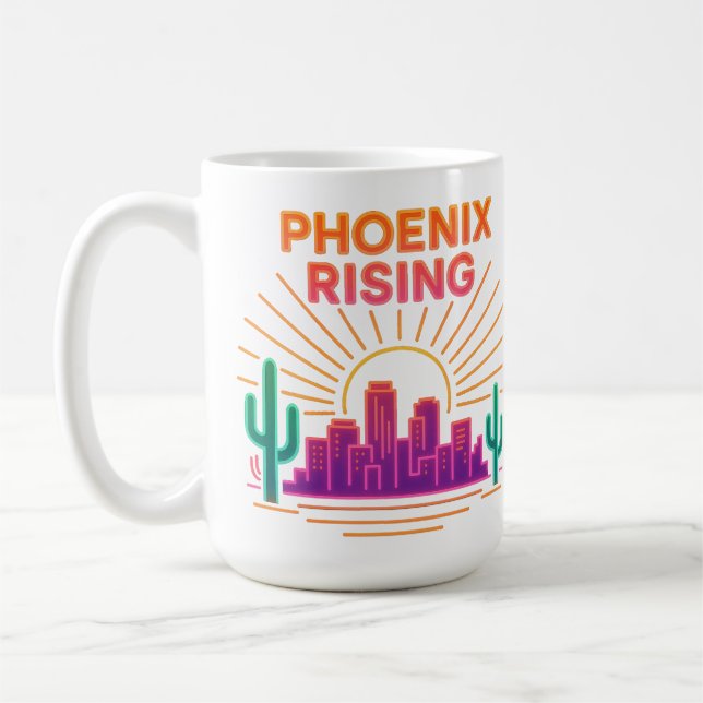 Phoenix Rising Neon City – Retro Synthwave Öken Kaffemugg (Vänster)