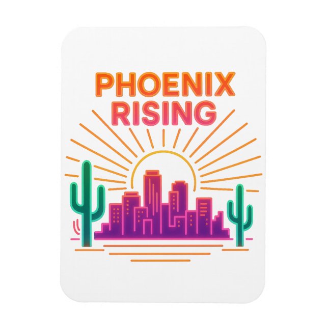 Phoenix Rising Neon City – Retro Synthwave Öken Magnet (Vertikal)