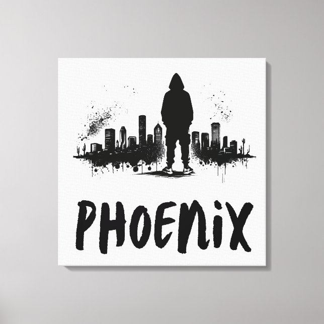 Phoenix Skyline Bläck Splatter Canvas Art (Framsida)