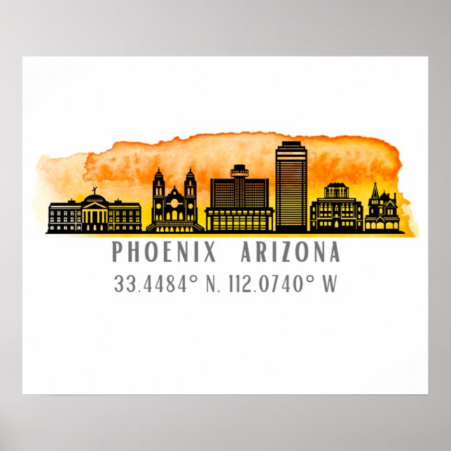 Phoenix Skyline Karta Coordinates Poster (Framsidan)